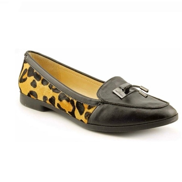 Calvin Klein Shoes - Calvin Klein Kaelinn Black Leather Leopard Calf Hair Slip On Loafers Size 6